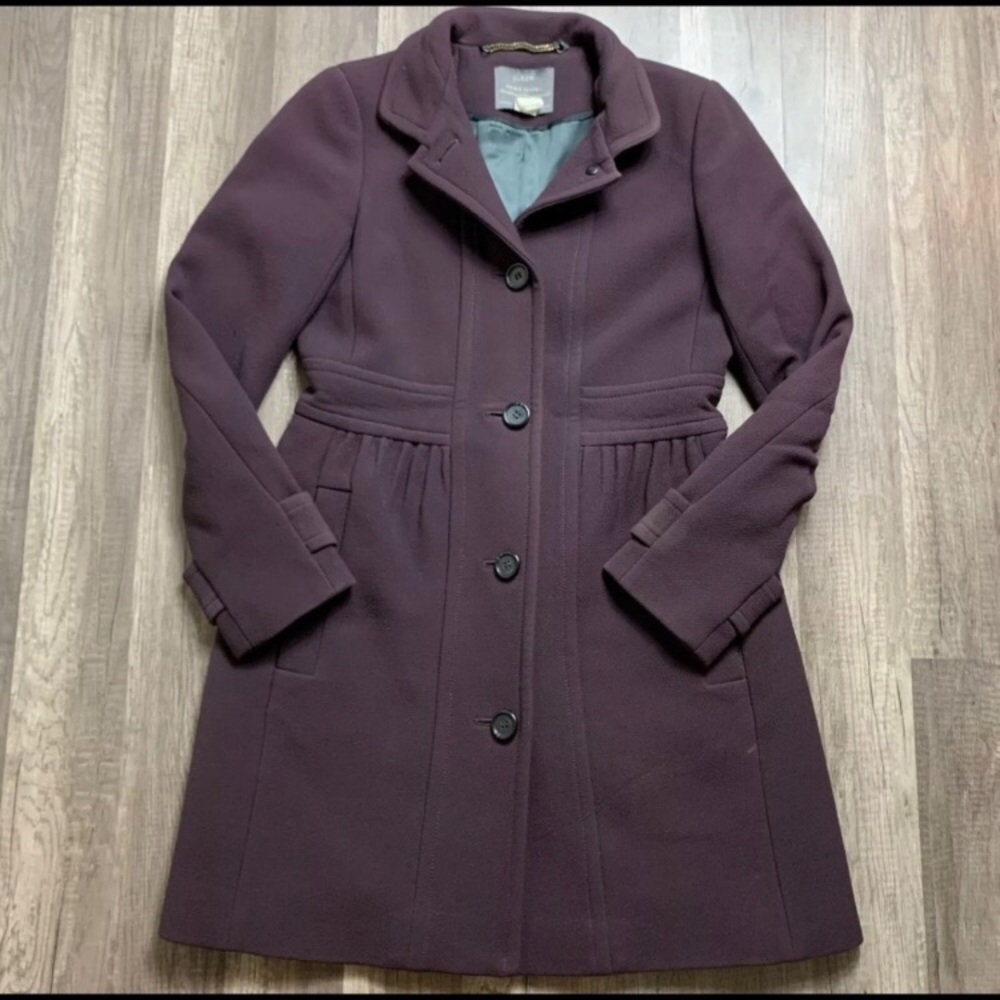 J Crew woman’s size 4 Double Cloth wool coat in plum.